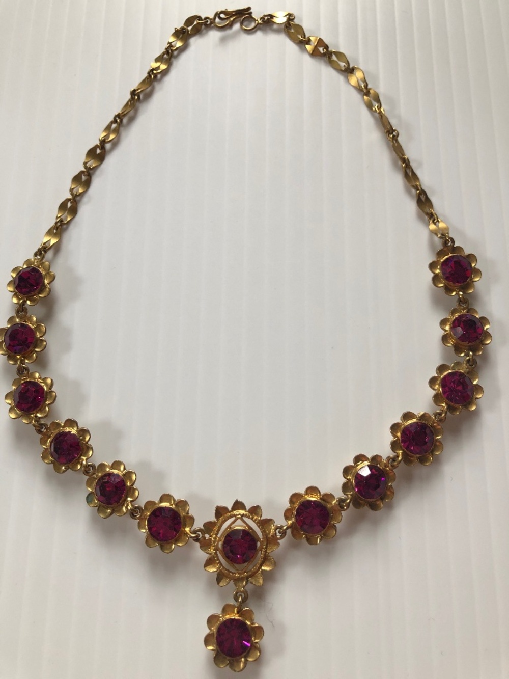 Vintage 22k gold plated Fuchsia Flower Temple Necklace
